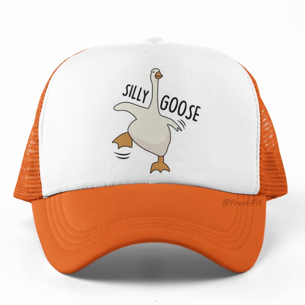 🆕Silly Goose Foam Trucker Hat Mesh Snapback Cap Orange/White